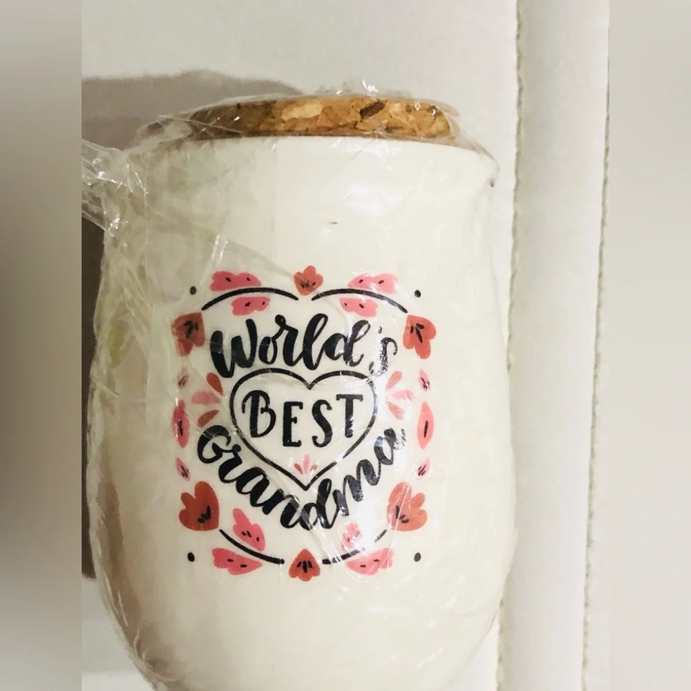 2 world’s best grandma mini cork topped‎ ceramic jars new